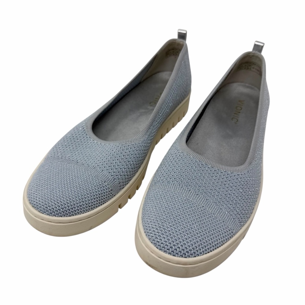 Vionic Uptown Knit Skimmer Flat Grey Metallic Slip On Shoes Womens 9 BD:10-2024